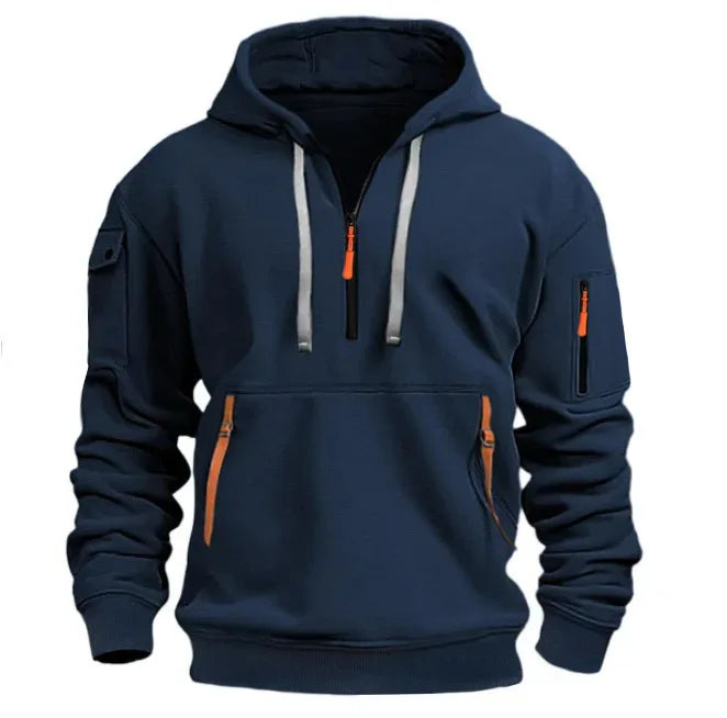 Men's Casual Sports Hoodie Spring Autumn Fashion Solid Color Long-Sleeved Pullover with Arm Pocket And Pull Rope plus Size - KADIR MARKET