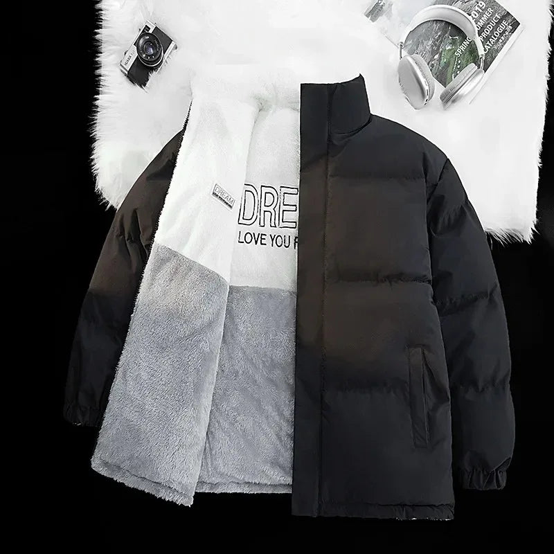 Double-Sided Wear Lamb Velvet down Jacket Men's Loose Stand Collar Warm Couple Style Winter New Arrival Korean Version - KADIR MARKET