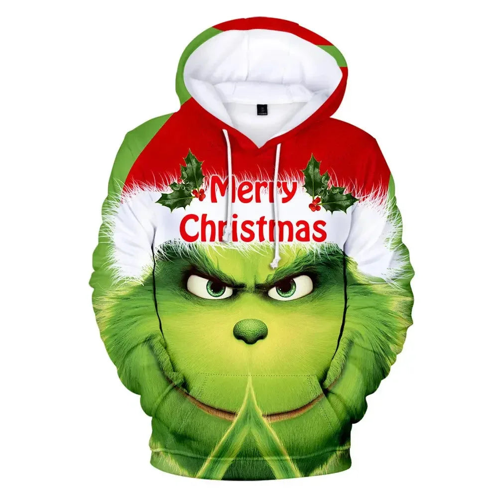 Christmas Theme Cute Cartoon Character Hoodies For Men Autumn Winter Daily Casual Long Sleeve Hooded Tops Harajuku Y2K Pullovers - KADIR MARKET