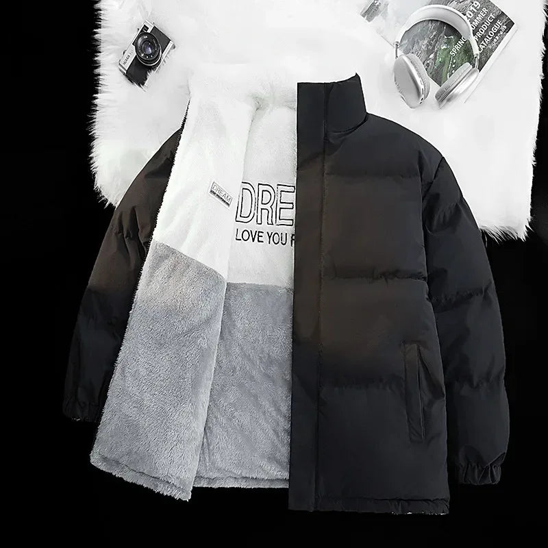 Double-Sided Wear Lamb Velvet down Jacket Men's Loose Stand Collar Warm Couple Style Winter New Arrival Korean Version - KADIR MARKET