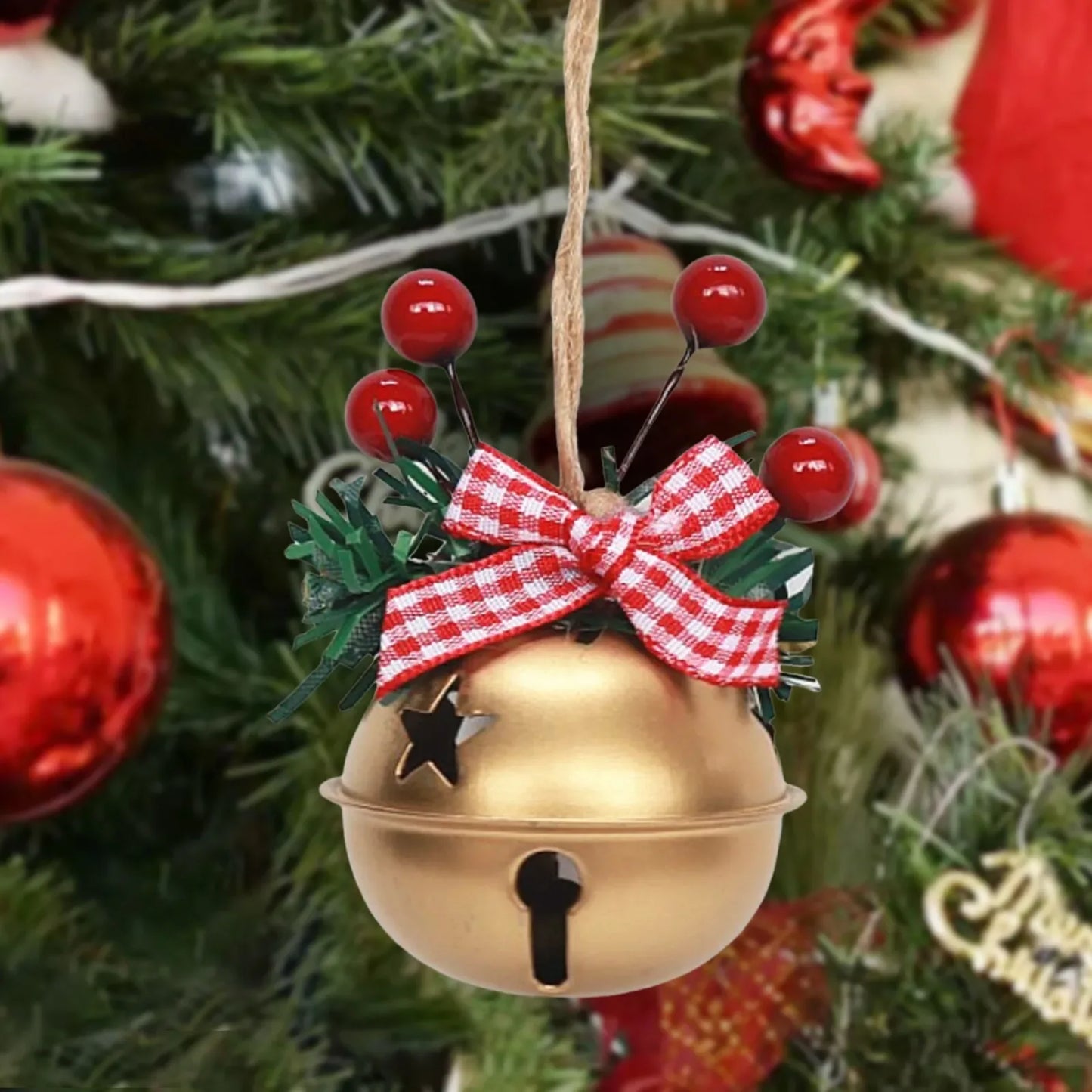 3dchristmas Jingle Bells Metal Craft Pendant Christmas Tree Wreath Door Decoration Christmas Winter Stain Glass Window Large - KADIR MARKET