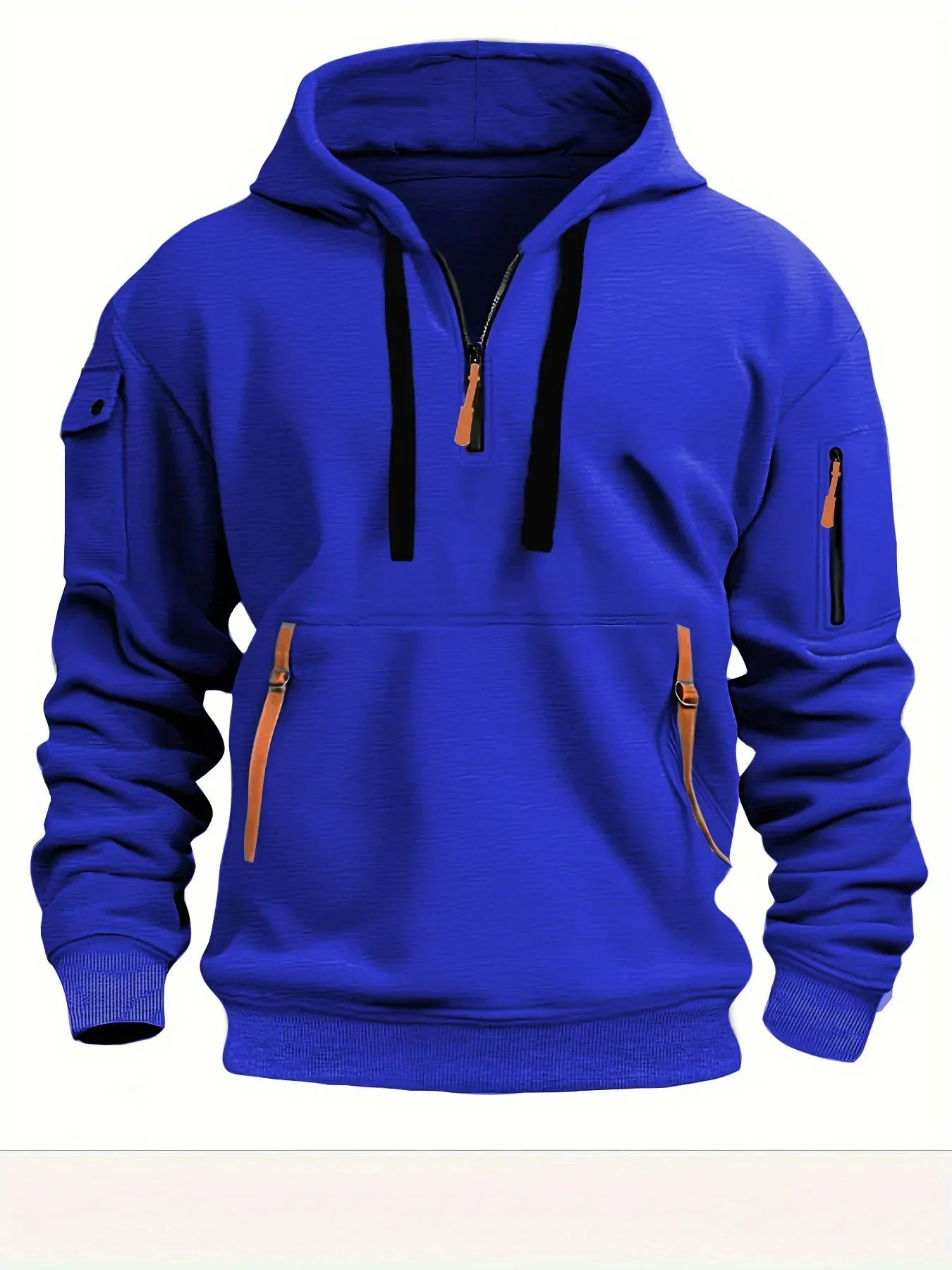 Men's Casual Sports Hoodie Spring Autumn Fashion Solid Color Long-Sleeved Pullover with Arm Pocket And Pull Rope plus Size - KADIR MARKET