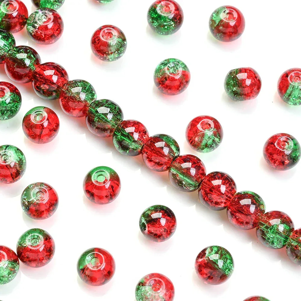 100pcs 8mm Christmas Crystal Glass Crack Beads Red and Green Gradient Spacer Beads for DIY Bracelet Necklace Jewelry Making - KADIR MARKET