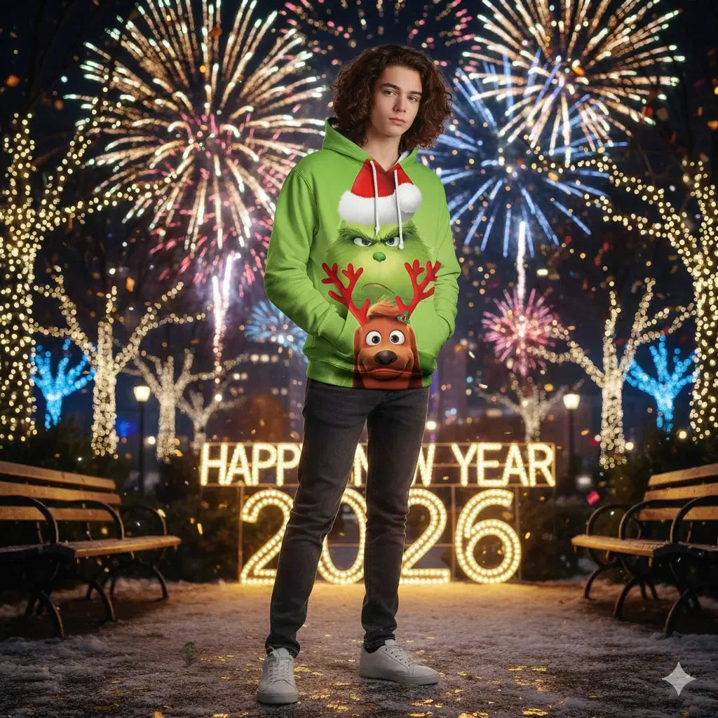 Christmas Theme Cute Cartoon Character Hoodies For Men Autumn Winter Daily Casual Long Sleeve Hooded Tops Harajuku Y2K Pullovers - KADIR MARKET